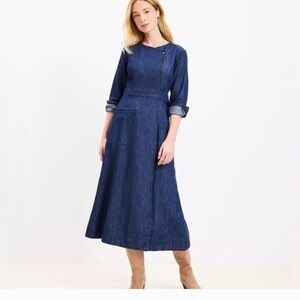 LOFT Navy Textured Shift Dress